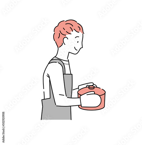 鍋を運ぶ若い男性のイラスト