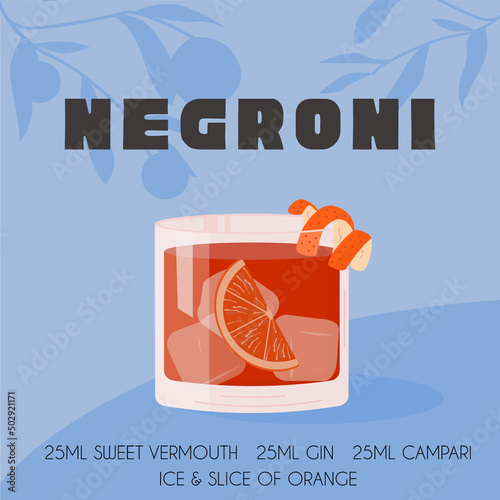 Canvas Print Negroni Cocktail in old fashioned glass with ice