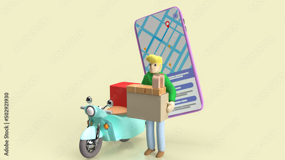 The man and bike for delivery application or business concept 3d rendering The man and bike for delivery application or business concept 3d rendering