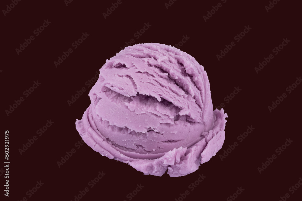 Purple Grape Flavor Ice Cream Ball Isolated with Red Background. Purple Grape Flavor Ice Cream Ball Isolated with Red Background.