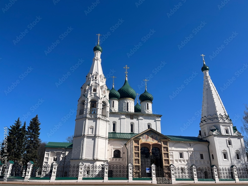 White orthodox church in the blue sky 
