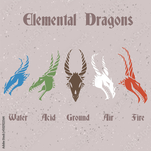 elemental dragon face skull set silhouette