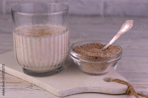 Yogurt with wheat bran. Healthy food.