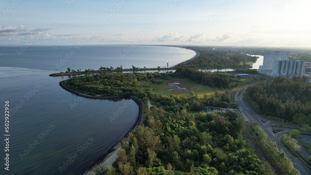 Miri, Sarawak Malaysia - May 2, 2022: The Landmark and Tourist Attraction areas of the of Miri City, with its famous beaches, rivers, city and scenic surroundings Miri, Sarawak Malaysia - May 2, 2022: The Landmark and Tourist Attraction areas of the of Miri City, with its famous beaches, rivers, city and scenic surroundings