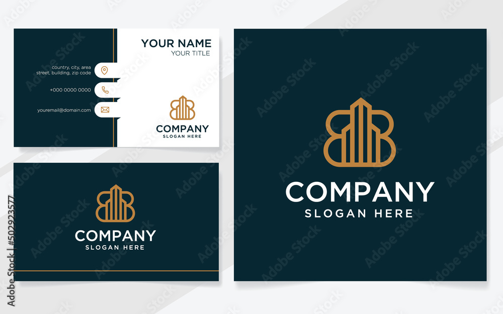 Letter BB with building logo suitable for company with business card template Letter BB with building logo suitable for company with business card template