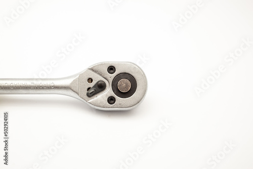 Construction tools, wrench heads on white background