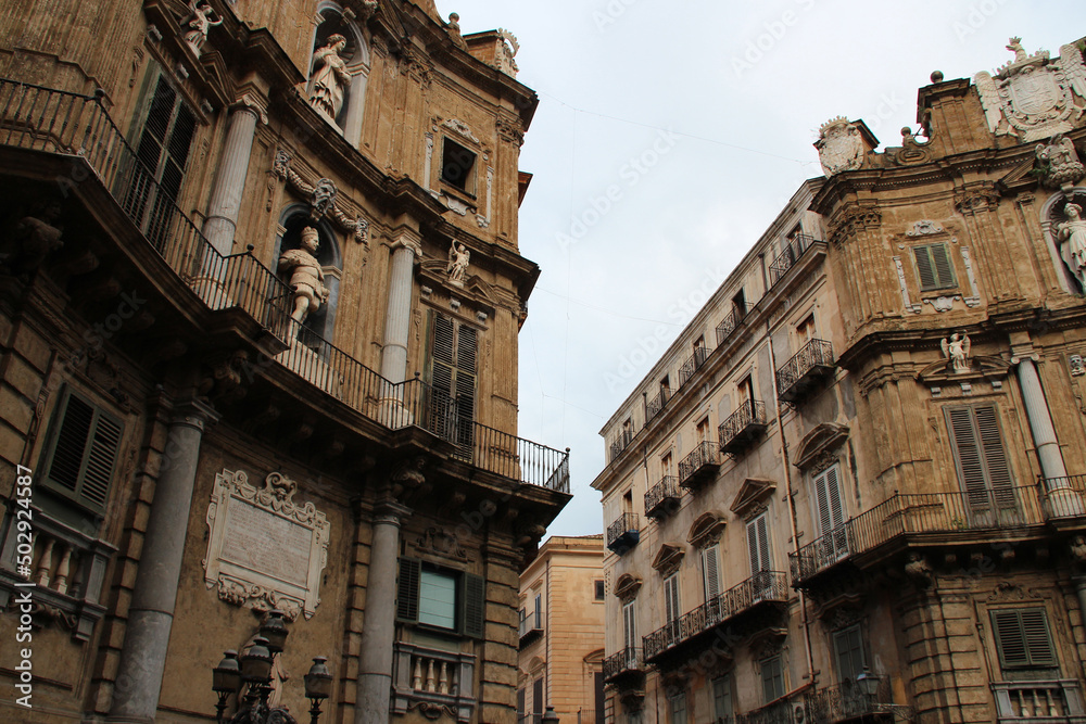 baroque palace, called the quattro canti, in palermo in sicily (italy)