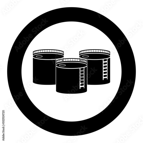 Tanks with oil storage icon in circle round black color vector illustration image solid outline style