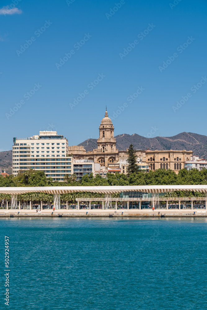 Panoramic view of Malaga city with the harbour area of 