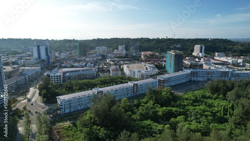 Miri, Sarawak Malaysia - May 2, 2022: The Landmark and Tourist Attraction areas of the of Miri City, with its famous beaches, rivers, city and scenic surroundings