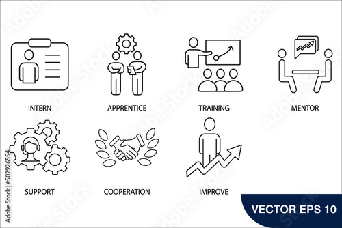 Trainee program icons set . Trainee program pack symbol vector elements for infographic web