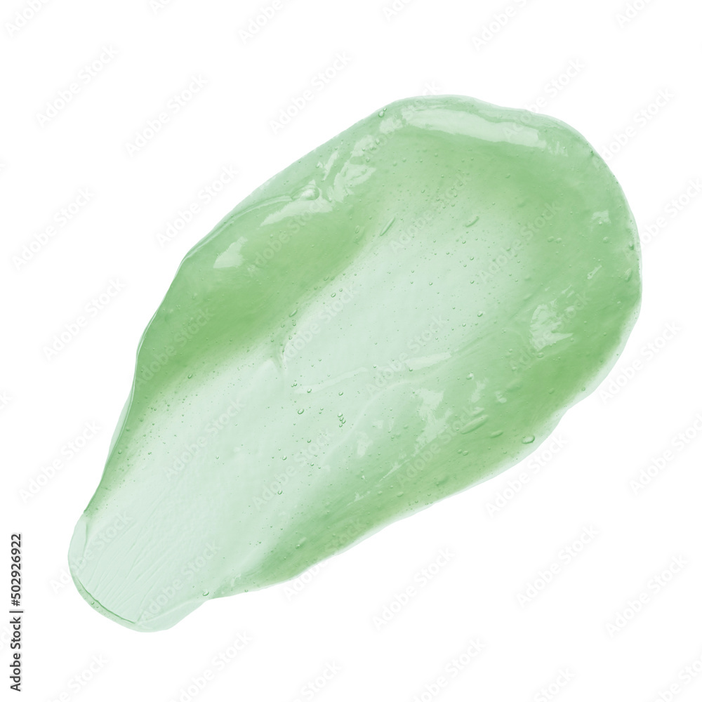 Green skincare gel jelly smear smudge with bubbles isolated on white background top view Green skincare gel jelly smear smudge with bubbles isolated on white background top view