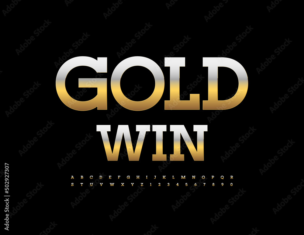 Vector logo Gold Win. Modern Chic Font. Stylish Alphabet Letters, Numbers and Symbols