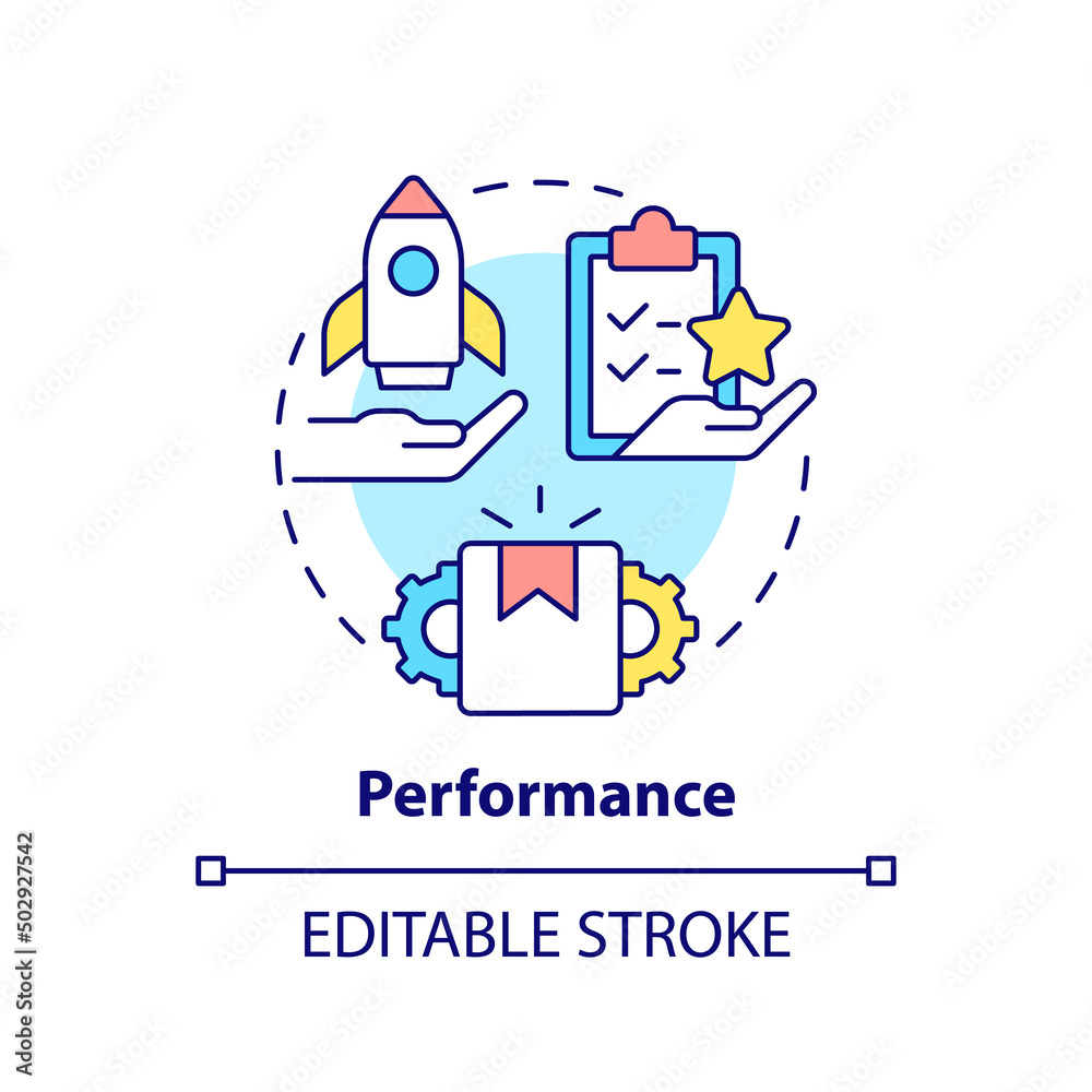 Obraz premium Performance concept icon. Goods and service quality. Product need abstract idea thin line illustration. Isolated outline drawing. Editable stroke. Arial, Myriad Pro-Bold fonts used