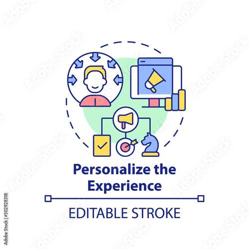 Personalize experience concept icon. Target audience. Customer attention span abstract idea thin line illustration. Isolated outline drawing. Editable stroke. Arial, Myriad Pro-Bold fonts used