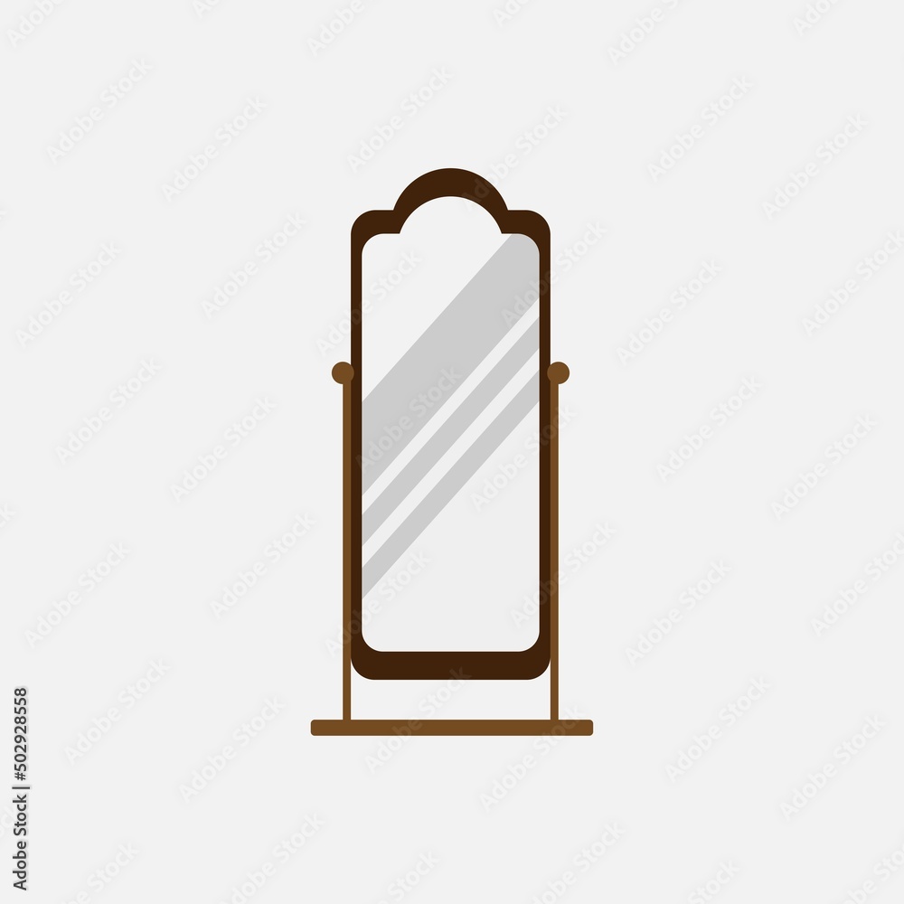Vintage standing mirror label isolated on white background. Design