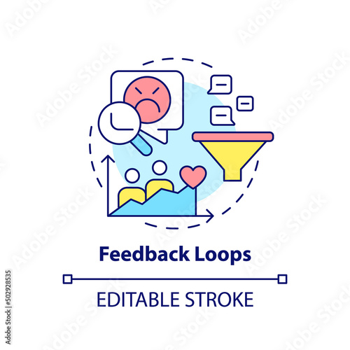 Feedback loops concept icon. Complaints and suggestions. Solving for customer needs abstract idea thin line illustration. Isolated outline drawing. Editable stroke. Arial, Myriad Pro-Bold fonts used
