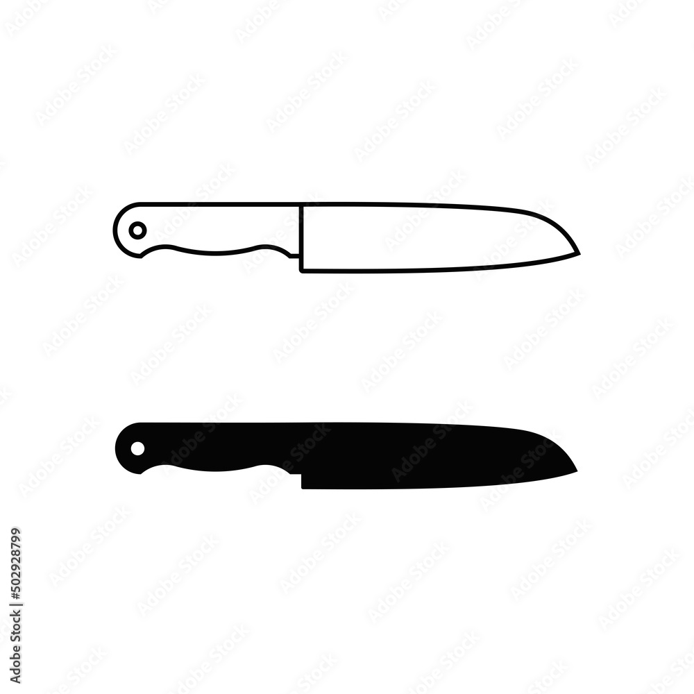 The Santoku Knife Icon. This knife used for three tasks: knife, slicing and chopping. Line and silhouette icon illustration. Vector linear icon. The Santoku Knife Icon. This knife used for three tasks: knife, slicing and chopping. Line and silhouette icon illustration. Vector linear icon.