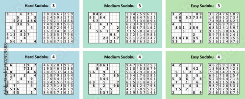 Collection Sudoku game with answers. Different complexity. photo