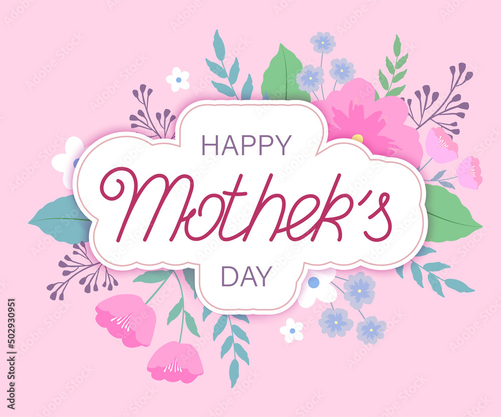 Happy Mother's day lettering text with flower background. Vector Illustration