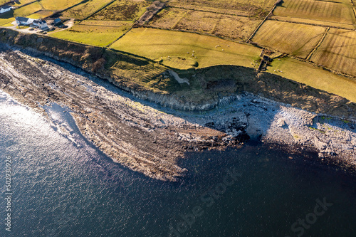 Aerial view of the Ballysaggart Ringfort at St Johns Point in County Donegal - Ireland.