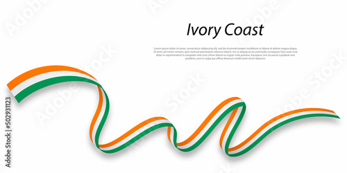 Waving ribbon or banner with flag of Ivory Coast.