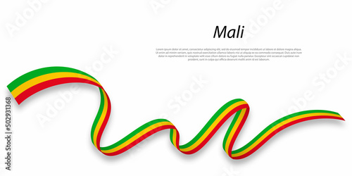 Waving ribbon or banner with flag of Mali.
