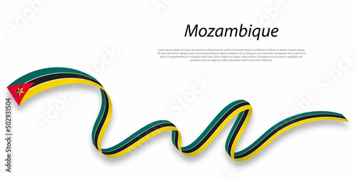 Waving ribbon or banner with flag of Mozambique.