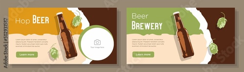 Canvastavla Beer brewery online banner template set, hop plant, beer bottle advertisement, h