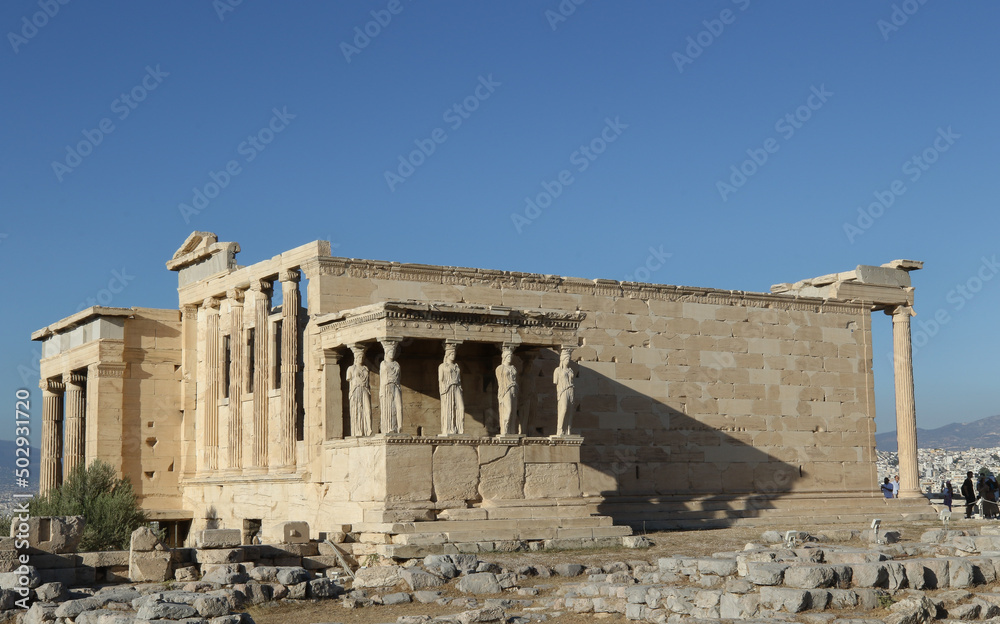 The Erechtheion or Temple of Athena Polias on the north side of the Acropolis, Athens, Greece