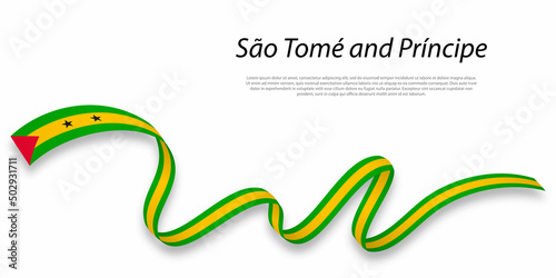 Waving ribbon or banner with flag of Sao Tome and Principe.