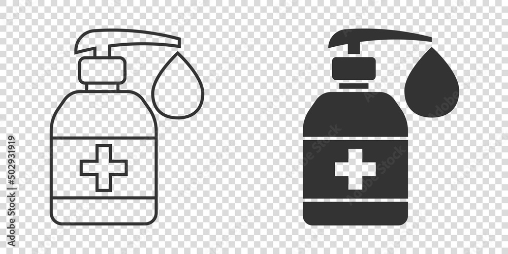 Hand sanitizer icon in flat style. Antiseptic bottle vector illustration on isolated background. Disinfect gel sign business concept.