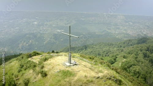 Foxhole and memorial cross on Apuane mountains second world war defence line