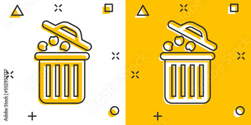 Garbage bin icon in comic style. Recycle cartoon vector illustration on white isolated background. Trash basket splash effect sign business concept.