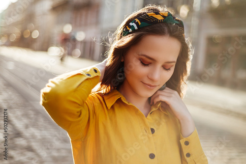 Pretty girl in summer clothes. Young european woman summertime portrait