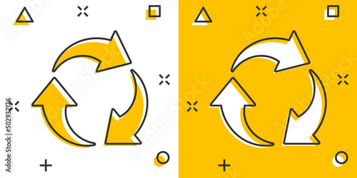 Recycle icon in comic style. Reuse cartoon vector illustration on white isolated background. Recycling splash effect sign business concept.