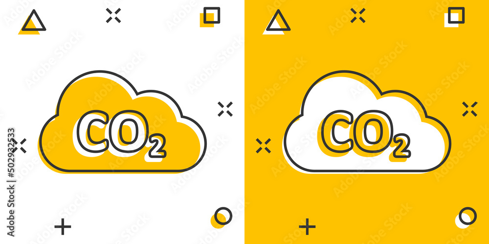 Co2 emission icon in comic style. Cloud disaster cartoon vector illustration on white isolated background. Environment splash effect sign business concept. Co2 emission icon in comic style. Cloud disaster cartoon vector illustration on white isolated background. Environment splash effect sign business concept.