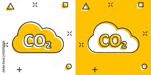 Co2 emission icon in comic style. Cloud disaster cartoon vector illustration on white isolated background. Environment splash effect sign business concept.