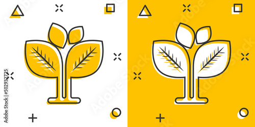Leaf icon in comic style. Plant cartoon vector illustration on white isolated background. Flower splash effect sign business concept.