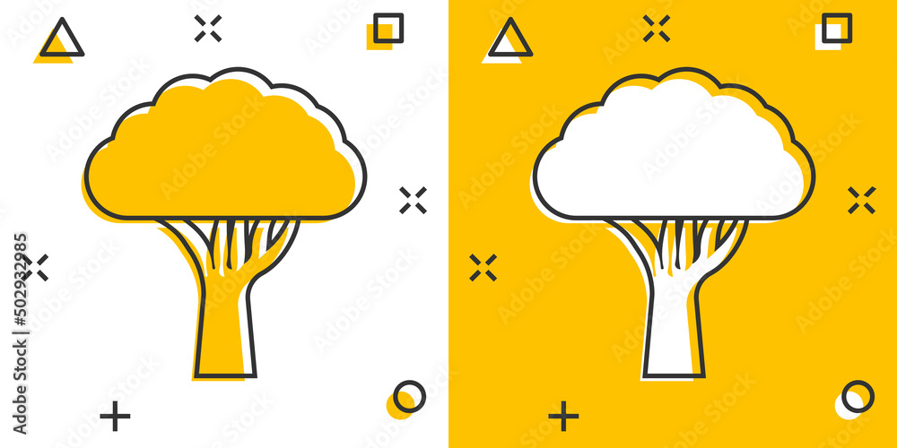 Tree icon in comic style. Forest cartoon vector illustration on white isolated background. Plant splash effect sign business concept. Tree icon in comic style. Forest cartoon vector illustration on white isolated background. Plant splash effect sign business concept.