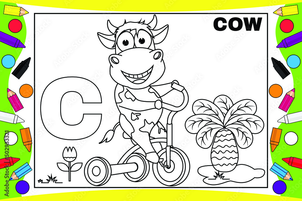 coloring cow cartoon for kids
