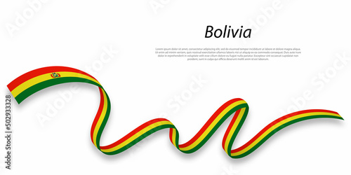 Waving ribbon or banner with flag of Bolivia.
