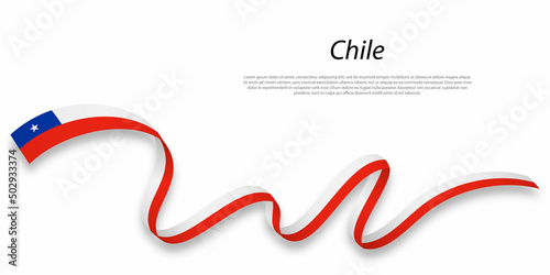 Waving ribbon or banner with flag of Chile.