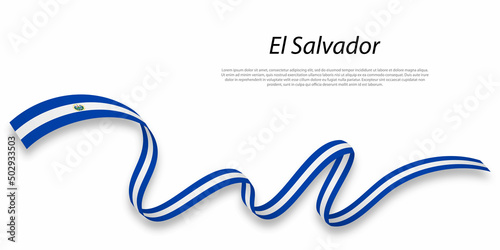 Waving ribbon or banner with flag of El Salvador.