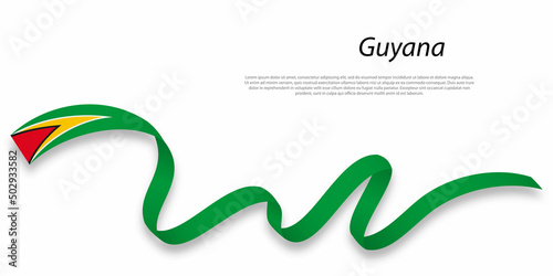 Tableau sur toile Waving ribbon or banner with flag of Guyana.