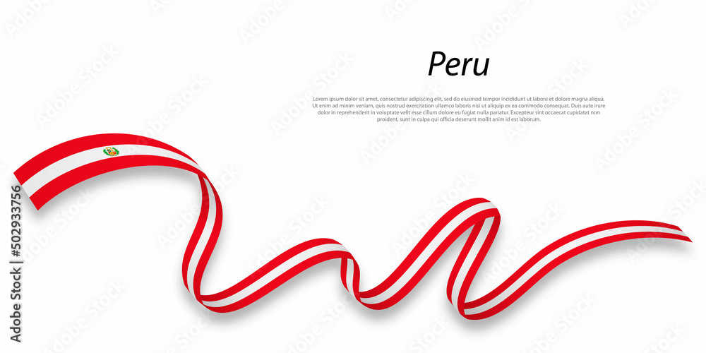 Waving ribbon or banner with flag of Peru. - obrazy, fototapety, plakaty 