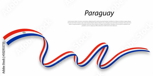 Waving ribbon or banner with flag of Paraguay.