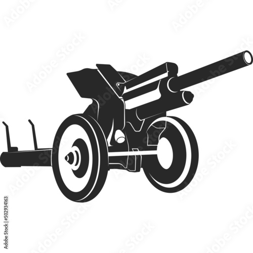 Artillery cannon for military operations. Howitzer symbol. Vector image.