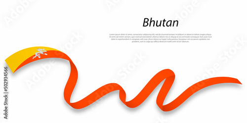 Waving ribbon or banner with flag of Bhutan.