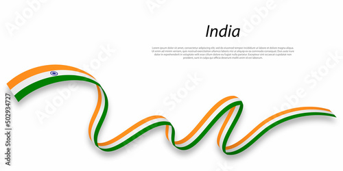 Waving ribbon or banner with flag of India.